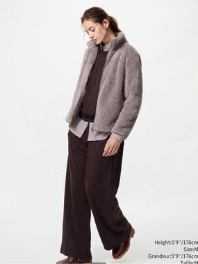 Uniqlo Fluffy Yarn Fleece Full-Zip Jacket brown size small
